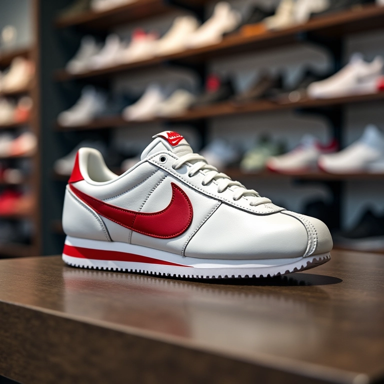 Nike Cortez autêntico em loja de tênis no Brasil.