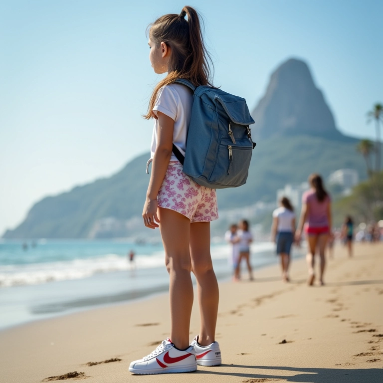 Nike Cortez em look estiloso perto da praia de Ipanema.