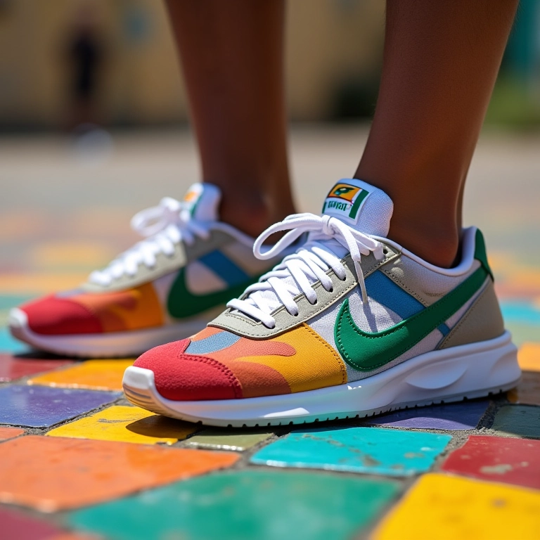 Nike Cortez feminino colorido em mosaicos vibrantes de Salvador.