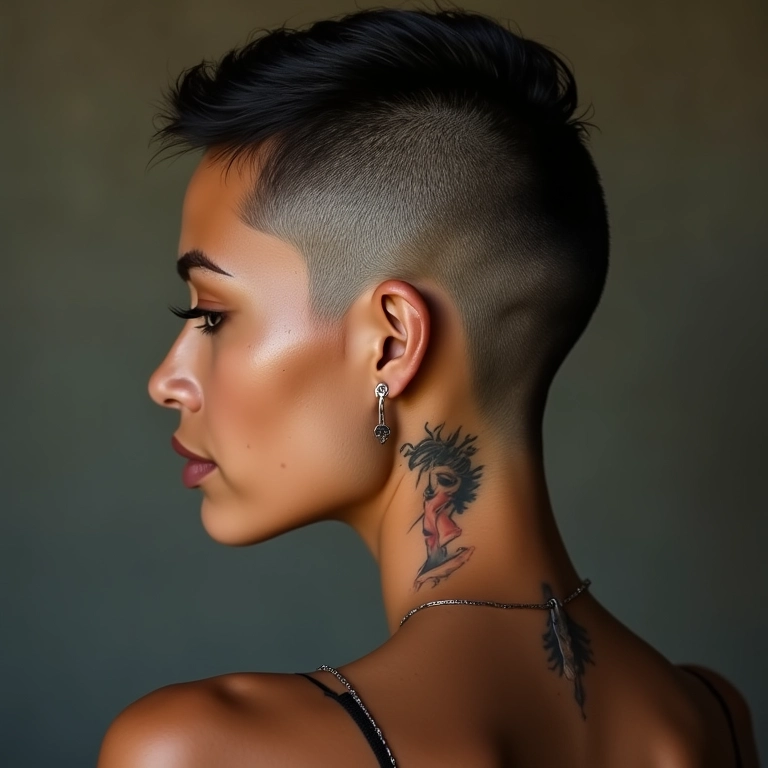 Nuca raspada com desenho e arte de tatuagem brasileira.