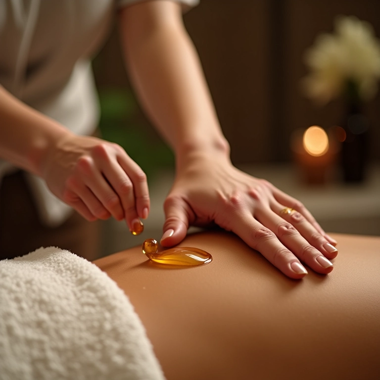 Óleo de massagem com mel para relaxamento muscular.