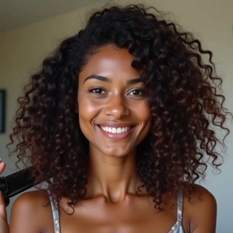Ondas modeladas com babyliss em cabelo brasileiro.