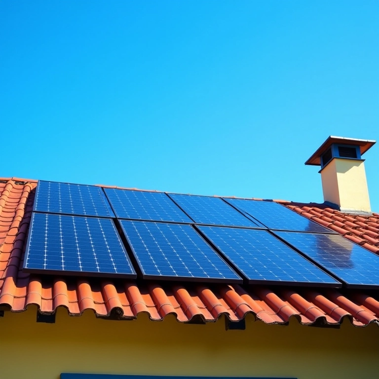 Painéis solares no telhado de casa brasileira gerando energia.