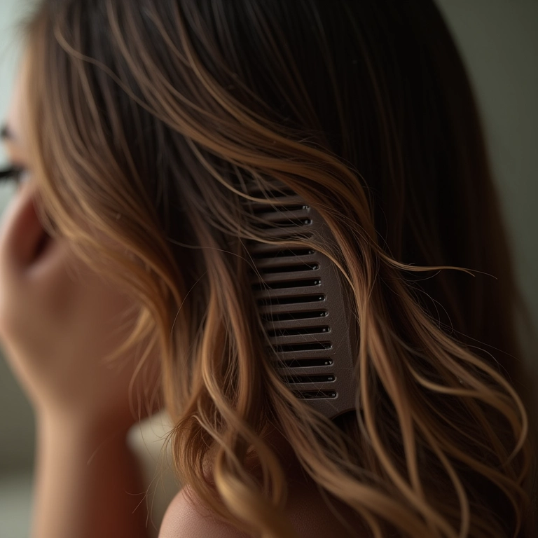 Pente de dentes largos desembaraçando cabelo sem quebrar.
