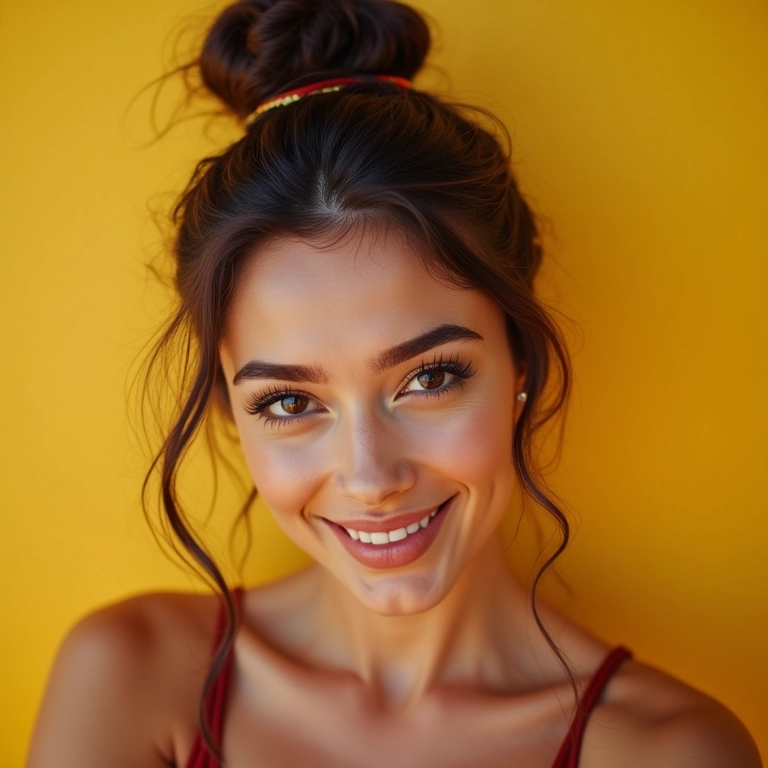 Penteado despojado com acessórios estilosos no cabelo.