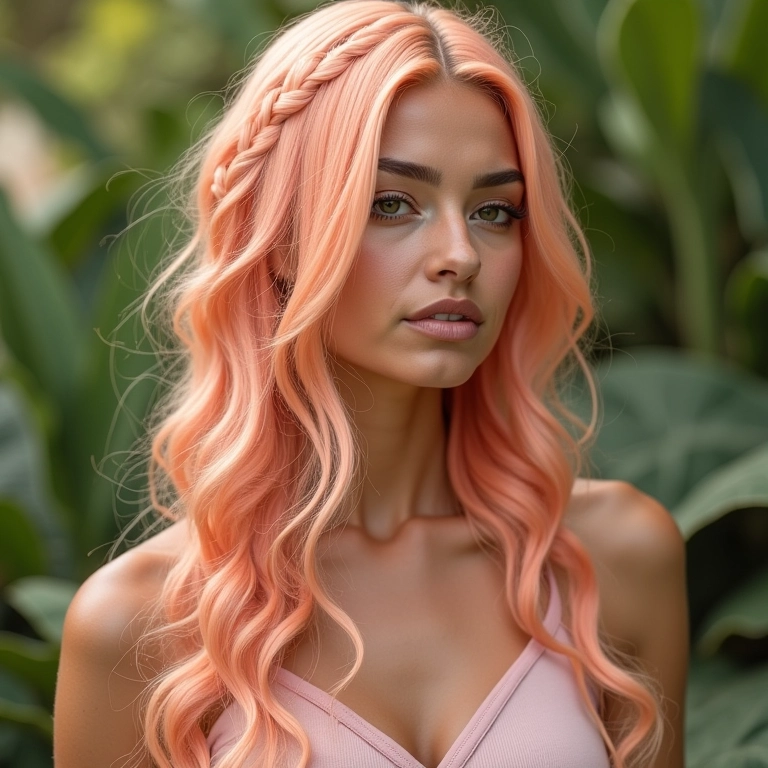 Penteado trançado para cabelo pêssego.