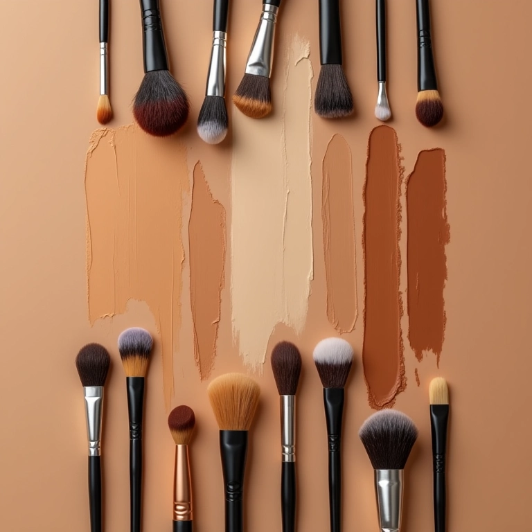 Pincéis e esponjas para aplicar base.