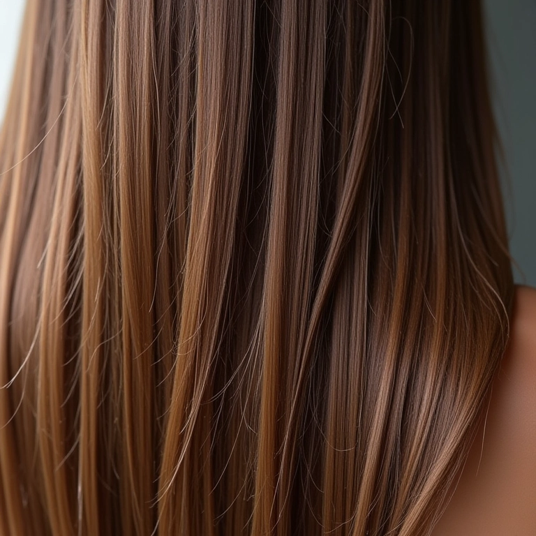 Pontas de cabelo saudáveis e sem pontas duplas após usar protetor térmico.