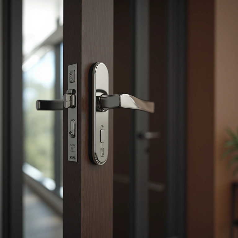 Porta moderna e elegante com sistema de segurança sofisticado.