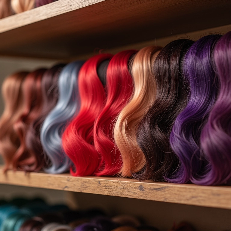 Prateleira com produtos para cabelos coloridos.