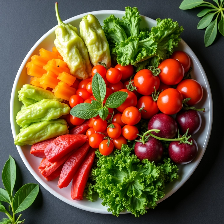 Prato com alimentos coloridos e saudáveis para a saúde capilar.