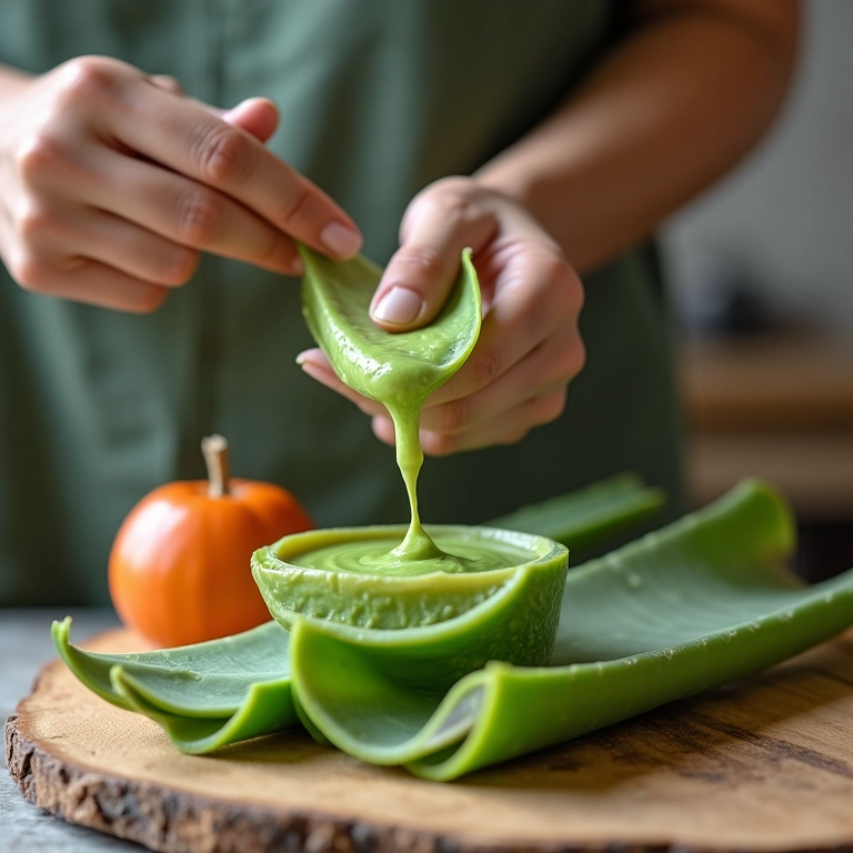 Preparo de máscara caseira com babosa (aloe vera) para cabelos quebrados.