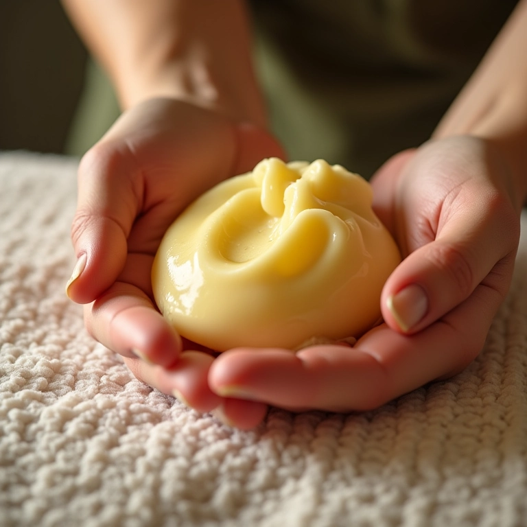 Produtos com manteiga de karité sendo usados em massagem relaxante.