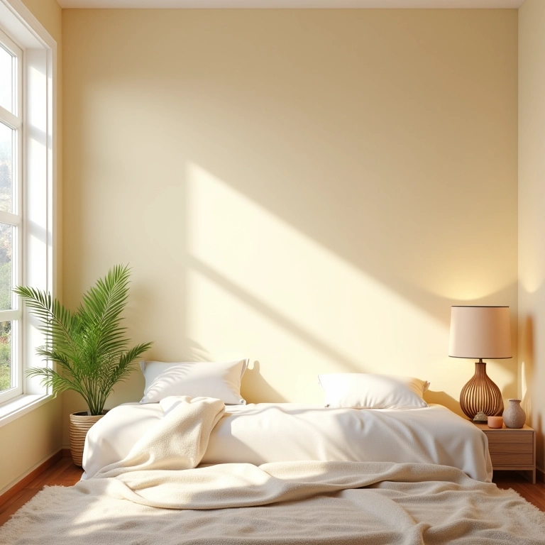 Quarto com iluminação suave, paredes em tons pastel e luminárias de design brasileiro.