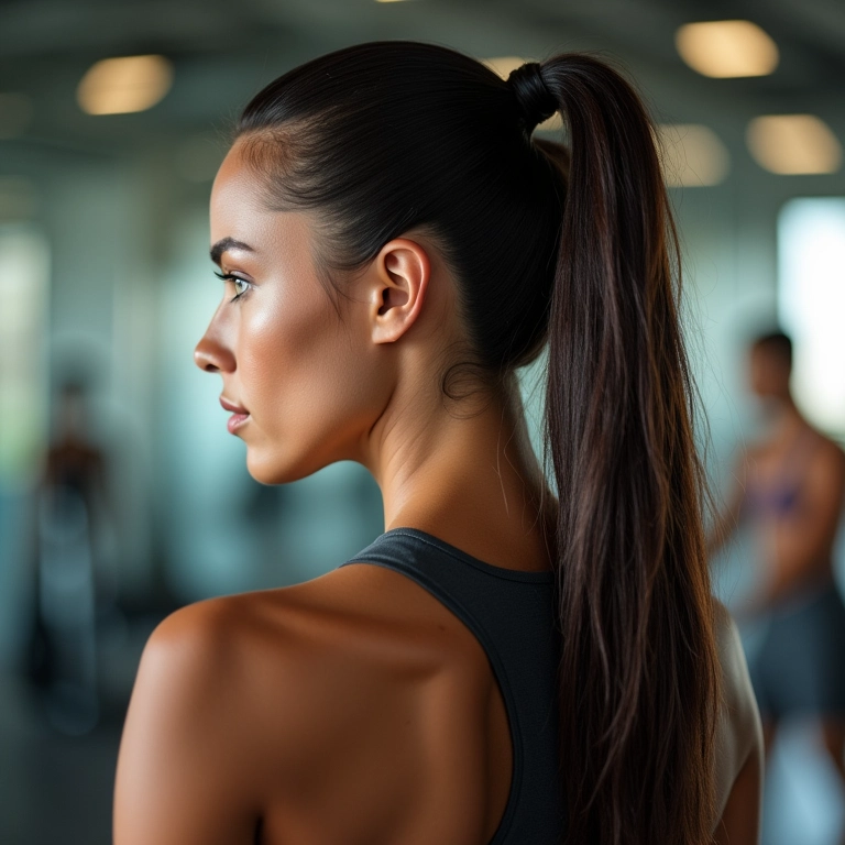 Rabo de cavalo alto polido em mulher fitness.