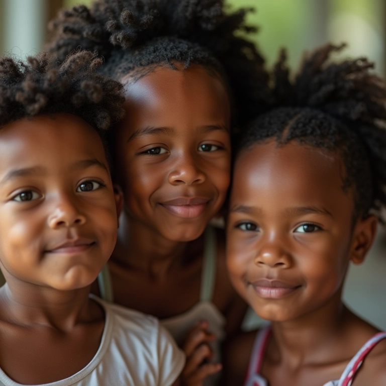 Retrato de família com um membro com problema notório no couro cabeludo, implicando predisposição genética.