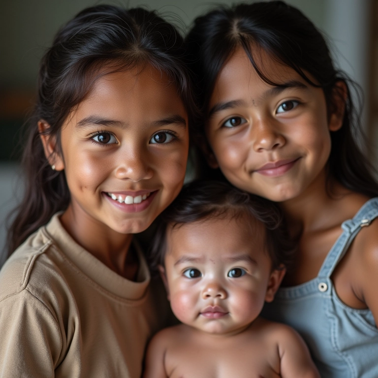 Retrato de família mostrando predisposição genética à dermatite seborreica.