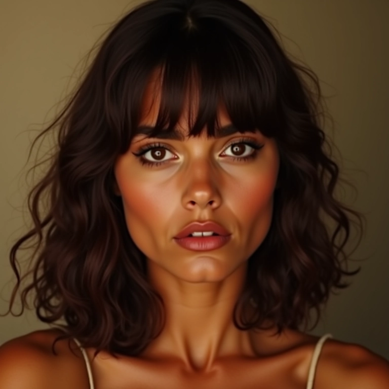 Shaggy Hair em mulher de rosto oval.