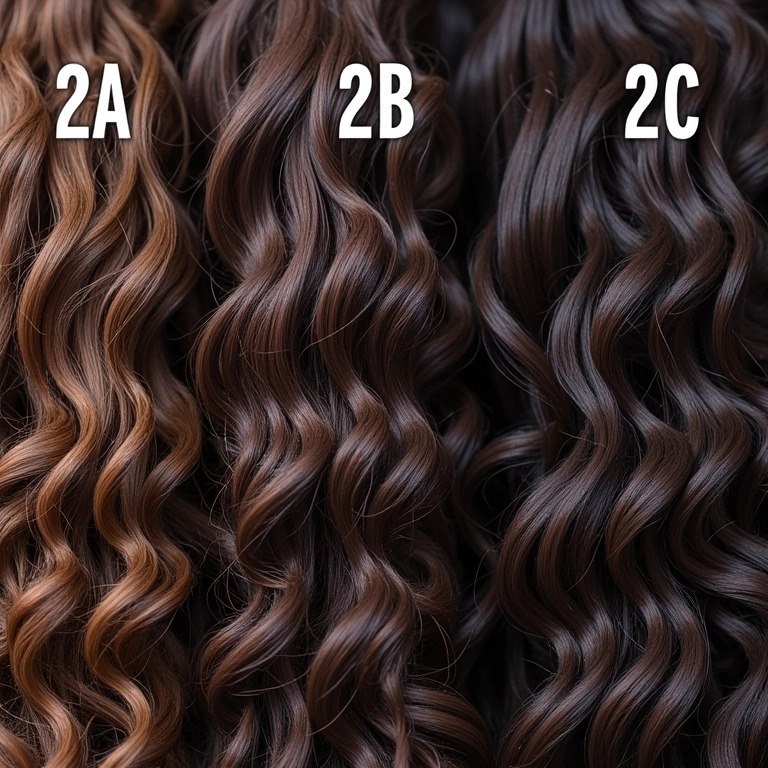 Tipos de cabelo ondulado: 2A, 2B, 2C.