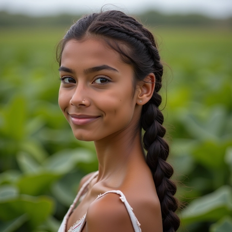 Trança escama de peixe lateral em mulher brasileira.