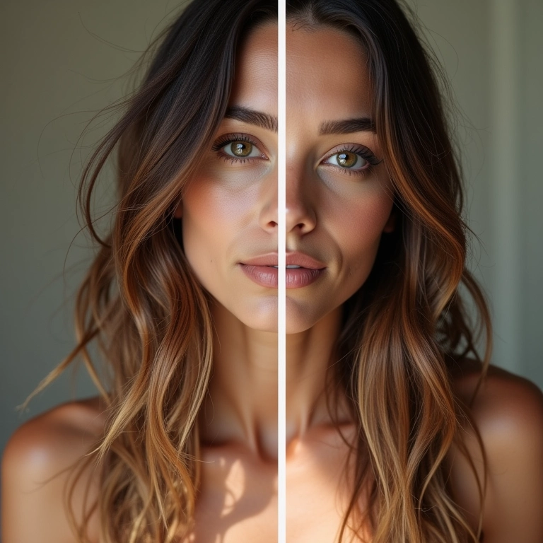 Transformação capilar: antes e depois do sérum para cabelos secos e danificados.