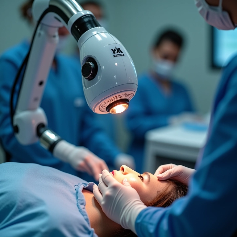 Transplante capilar robótico em paciente.