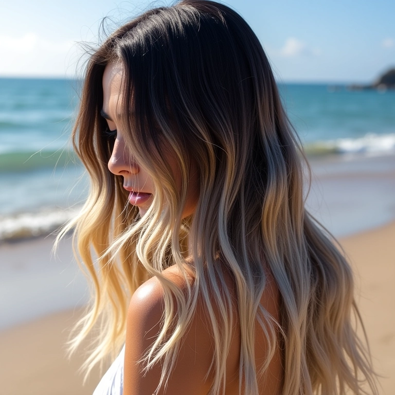 Underlayer hair com mechas californianas invertidas, visual moderno e ousado.