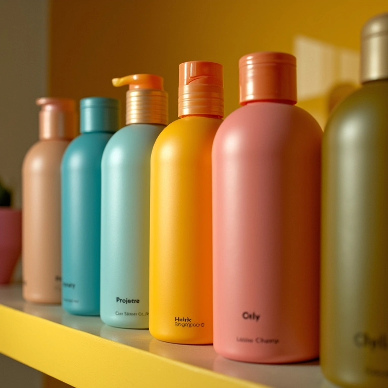 Variedade de shampoos para diferentes tipos de cabelo em prateleira.