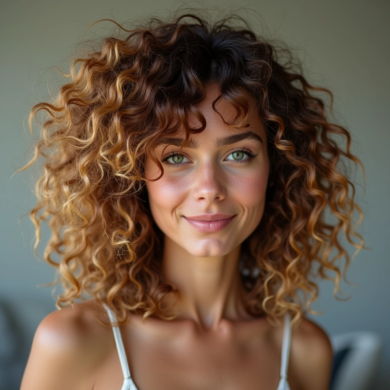 Volume excessivo e frizz em cabelo com luzes.