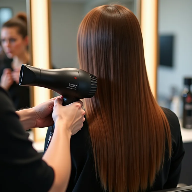 Cabeleireiro secando cabelo com reparador de pontas
