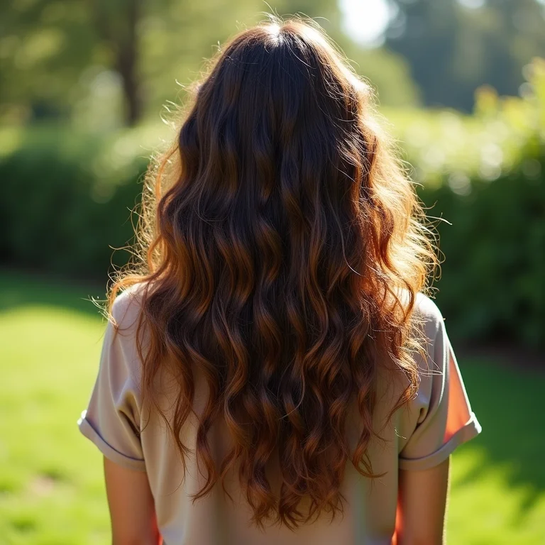 Cabelo cacheado castanho iluminado com luzes sutis