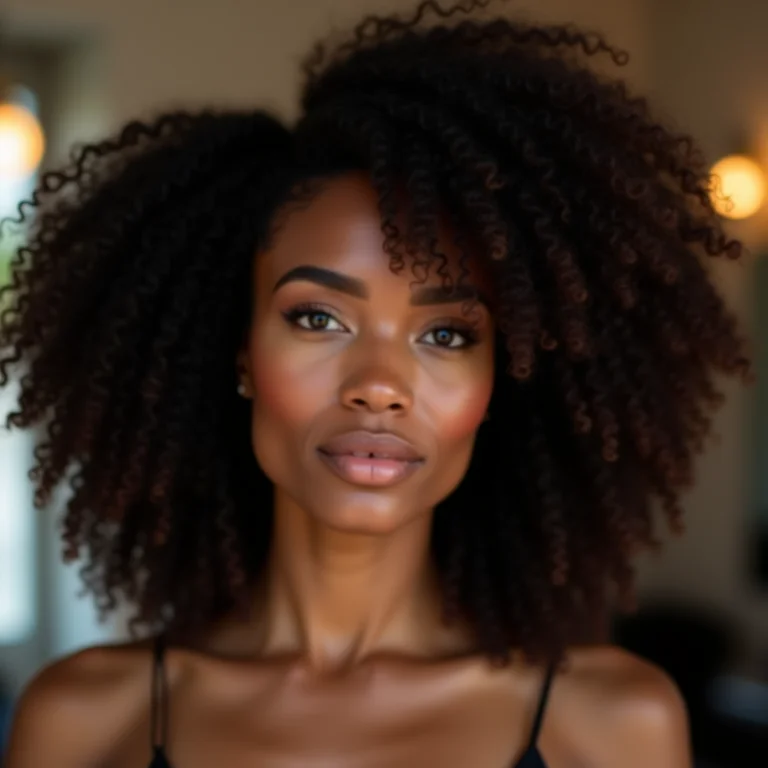 Cabelo cacheado com nutrição e brilho radiante.