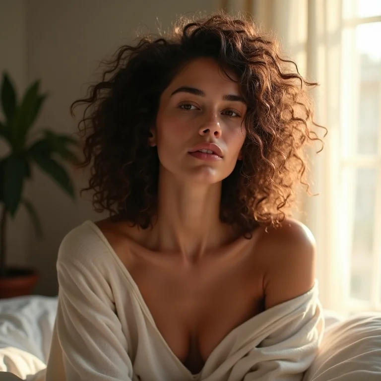 Cabelo cacheado no 'day after' com frizz natural.