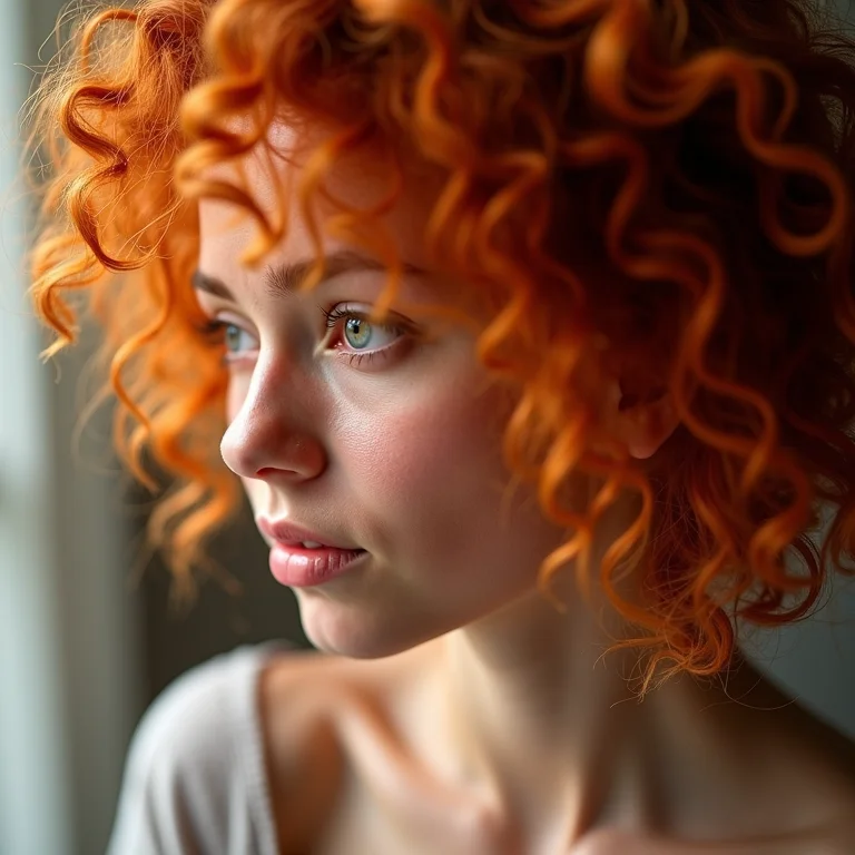 Cabelo cacheado ruivo com quebra e pontas duplas