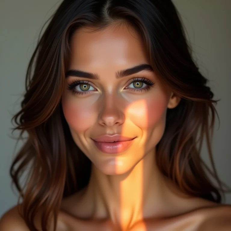 Cabelo castanho com contorno iluminado no rosto