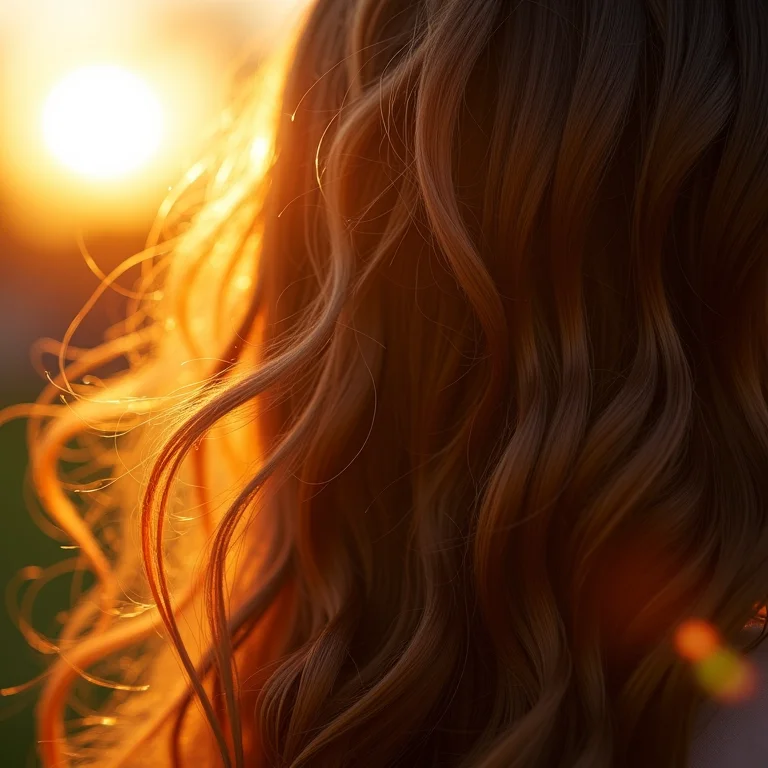 Cabelo castanho com luzes douradas e brilho intenso