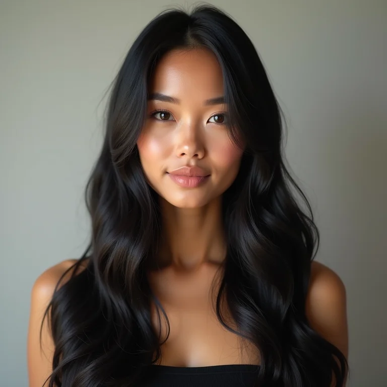 Cabelo liso e preto saudável após um cronograma capilar consistente