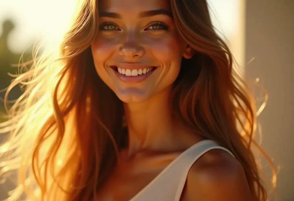 Cabelo longo e saudável de mulher radiante