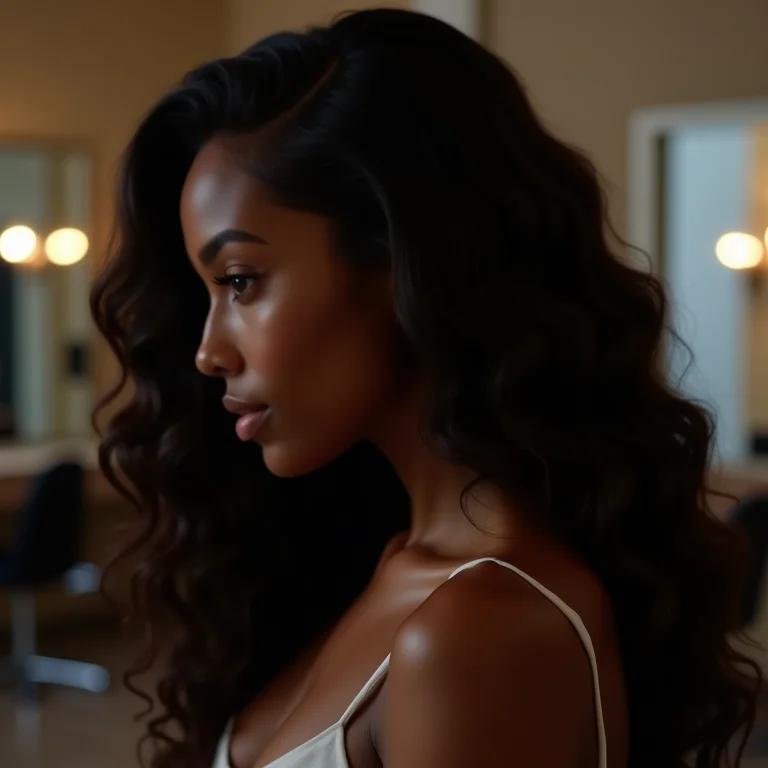 Cabelo ondulado com definição e brilho.