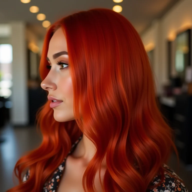 Cabelo ruivo com brilho acobreado.