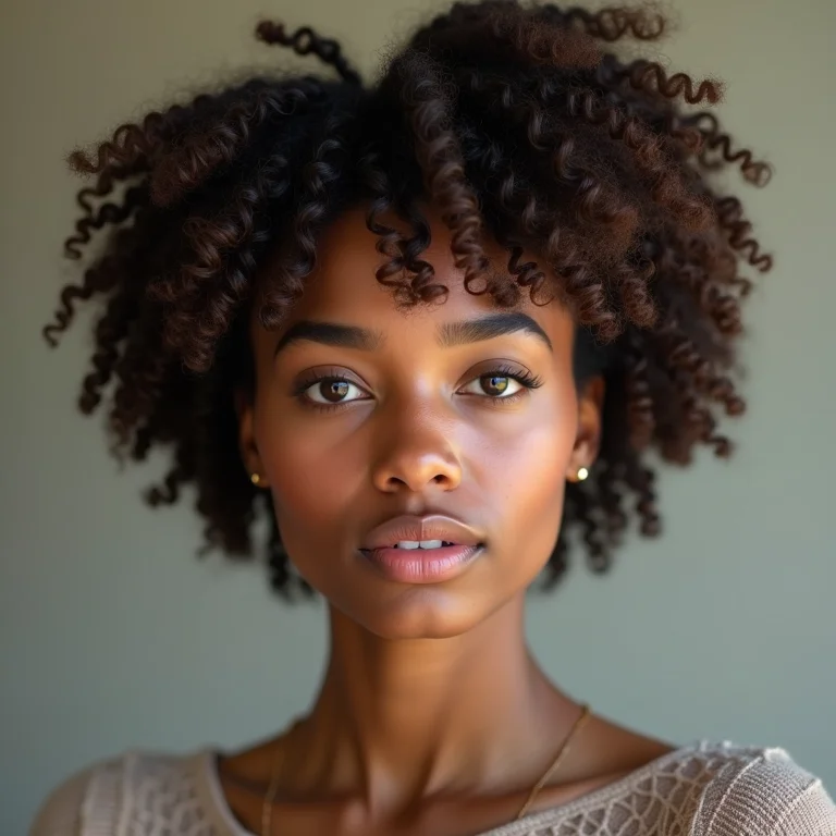 Corte bixie em cabelo cacheado tipo 4C com volume e definição.