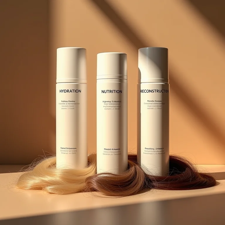 Cronograma capilar com cremes para hidratação, nutrição e reconstrução.