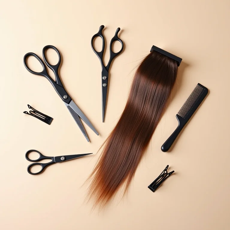 Ferramentas de cabeleireiro e cabelo danificado