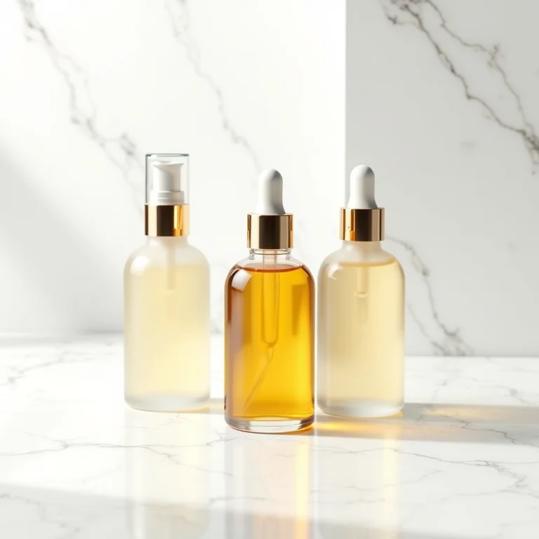 Frascos de reparador de pontas em fundo de mármore