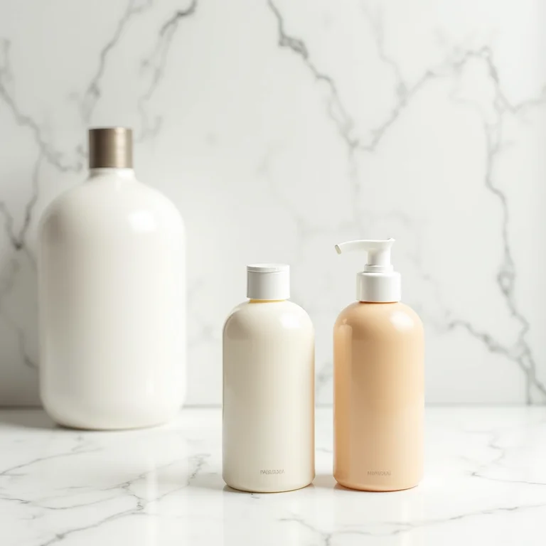 Frascos de shampoo sem sulfato em fundo minimalista