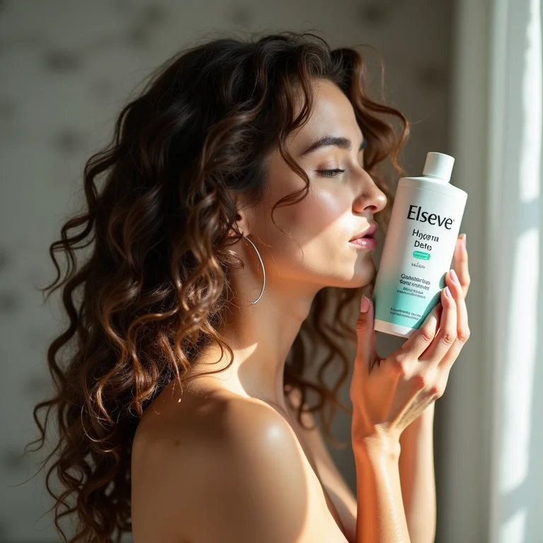 Mulher aplicando condicionador Elseve Hydra Detox no cabelo cacheado