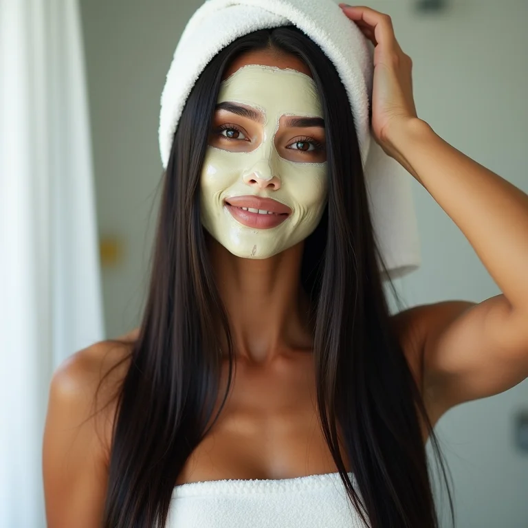 Mulher aplicando máscara capilar Elseve Hydra Detox no cabelo liso