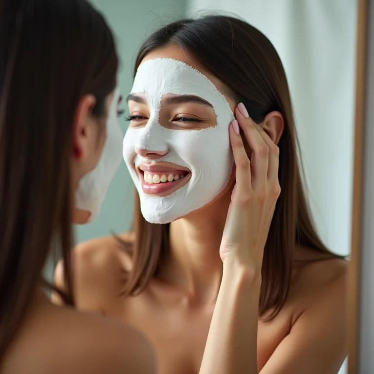 Mulher aplicando máscara capilar no cabelo liso.