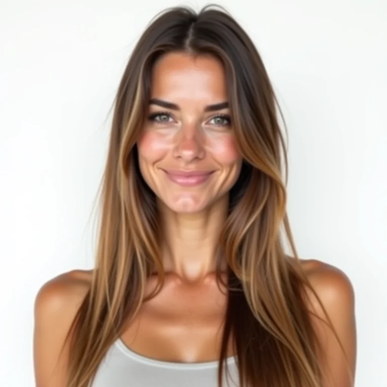 Mulher com cabelo liso e saudável sorrindo para a câmera