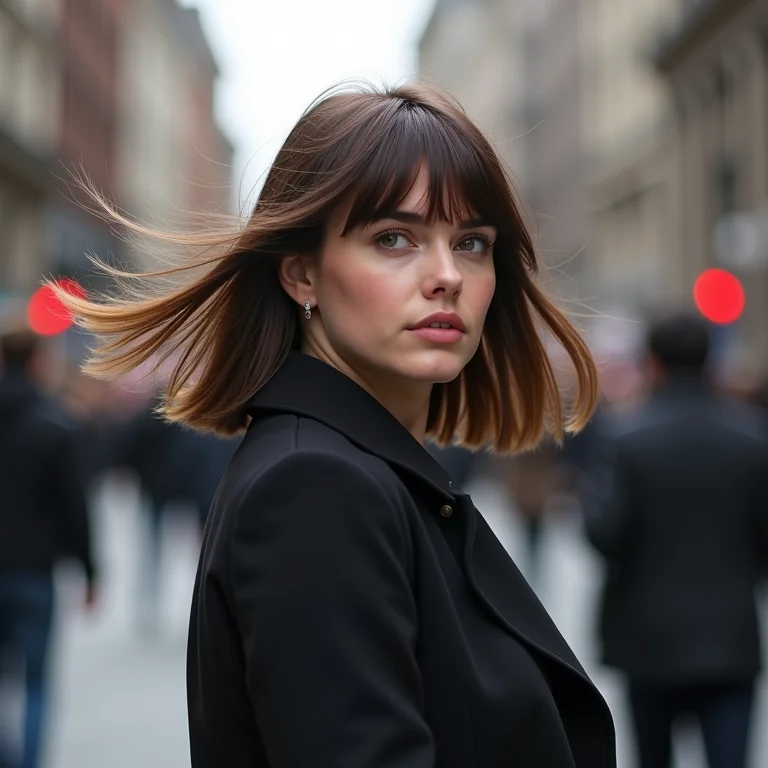 Mulher com long bob andando na rua